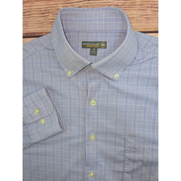 Peter Millar Mens Summer Comfort Check Shirt Medium Purple Plaid - Picture 4 of 7